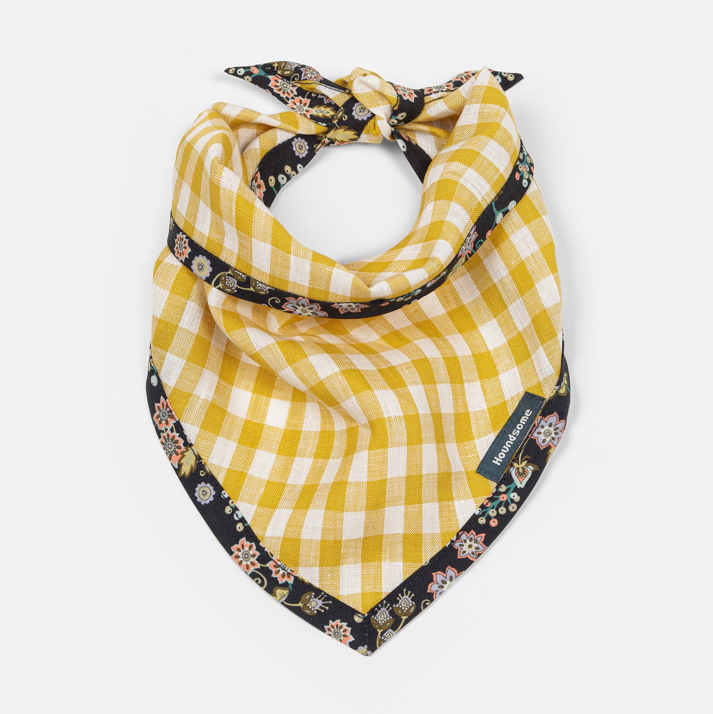 Dog Cravat Canary Gingham Buds & Berries