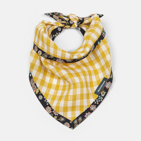 Dog Cravat Canary Gingham Buds & Berries