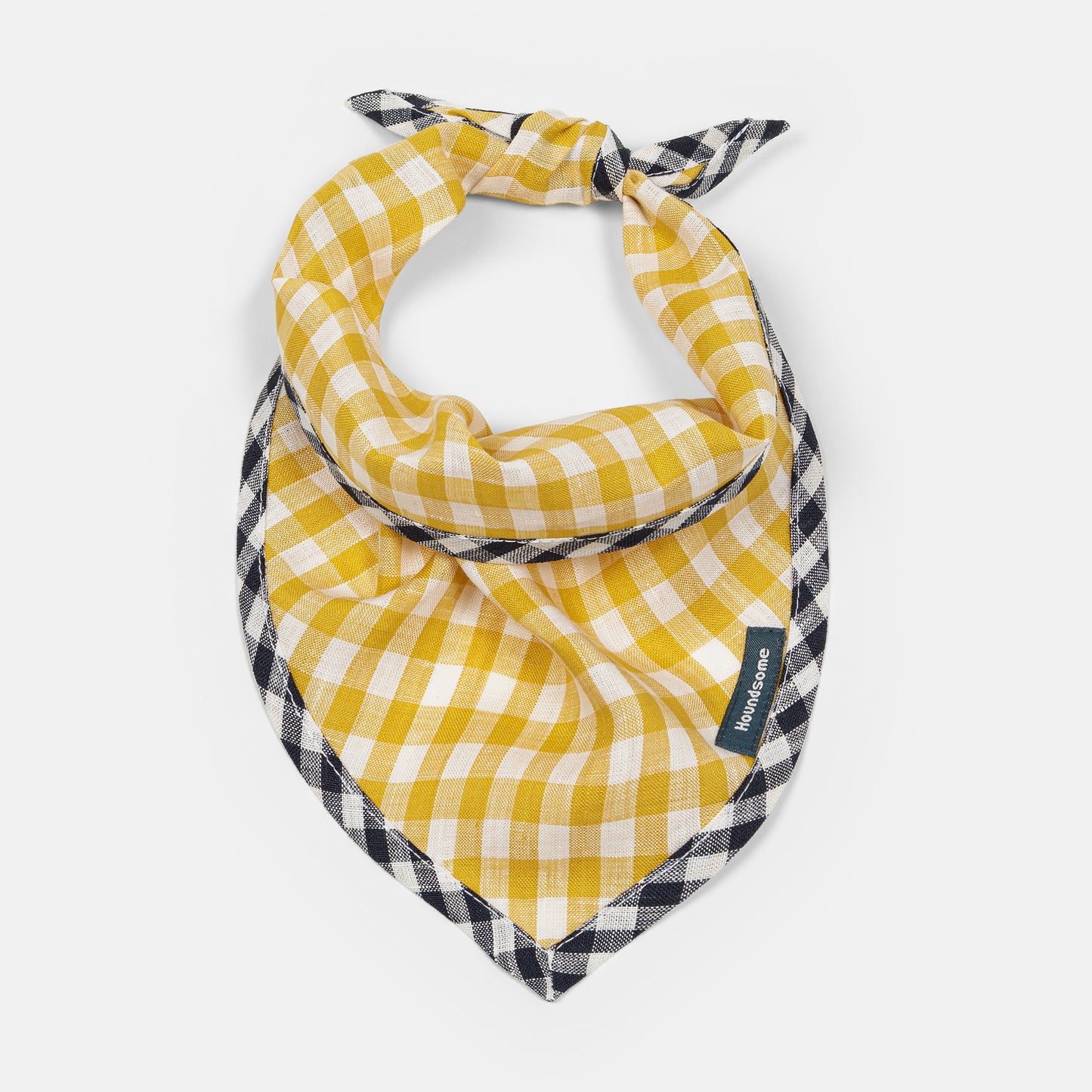 Dog Cravat Canary Gingham Navy Gingham