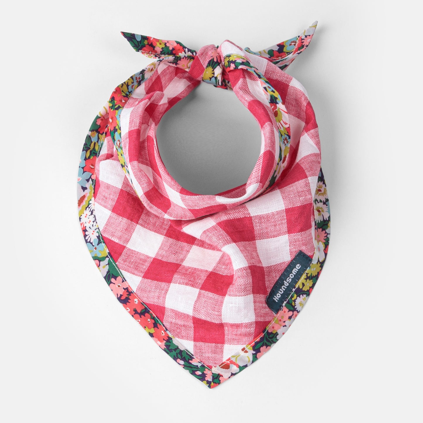 Dog Cravat Red Gingham Flora
