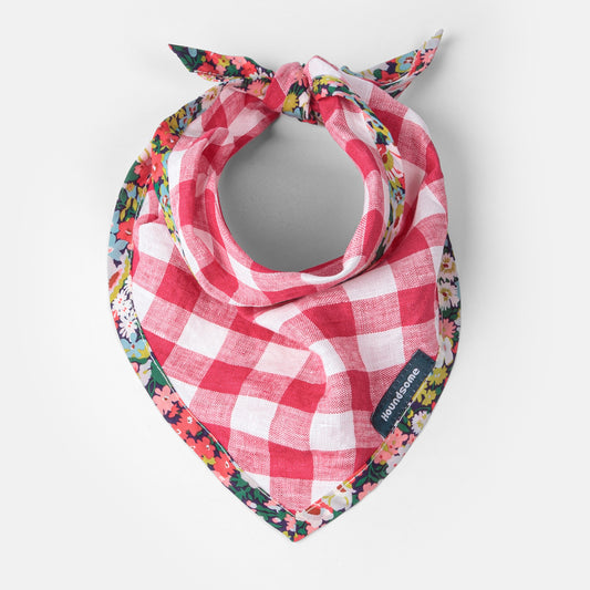 Dog Cravat Red Gingham Flora