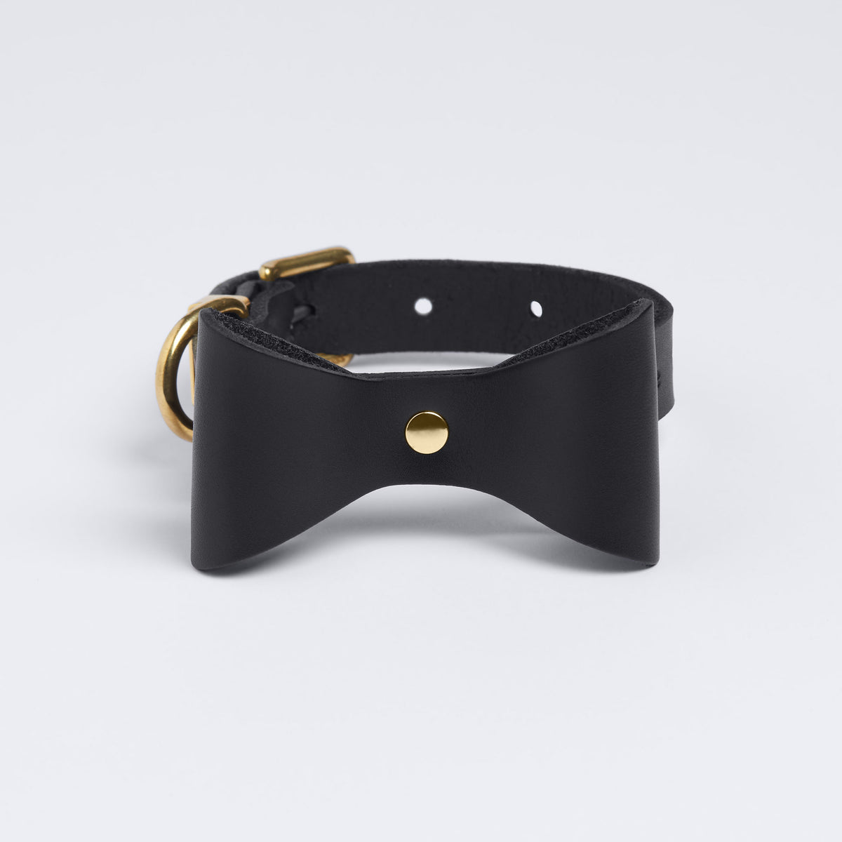 Houndsome Brocky Leather Bow Dog Collar in Black