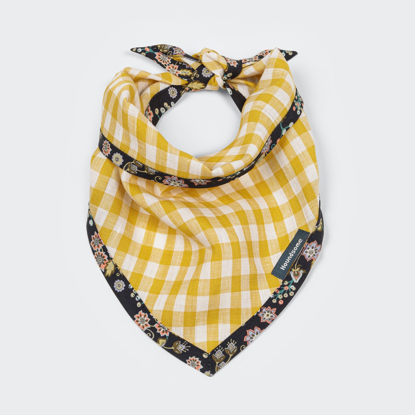 Dog Cravat Canary Gingham Buds & Berries