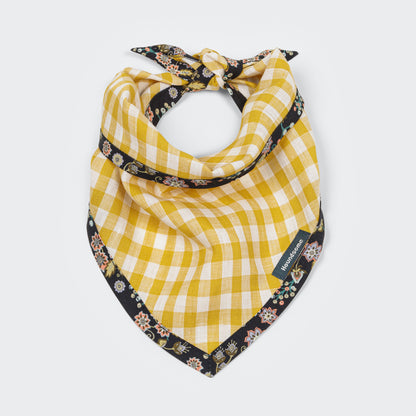 Dog Cravat Canary Gingham Buds & Berries