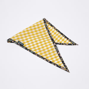 Dog Cravat Canary Gingham with Liberty Buds & Berries Trim