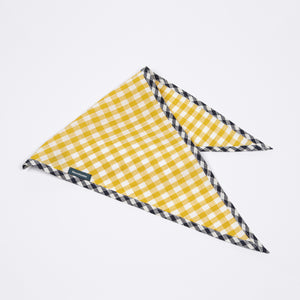 Dog Cravat Canary Gingham with Navy Gingham Trim