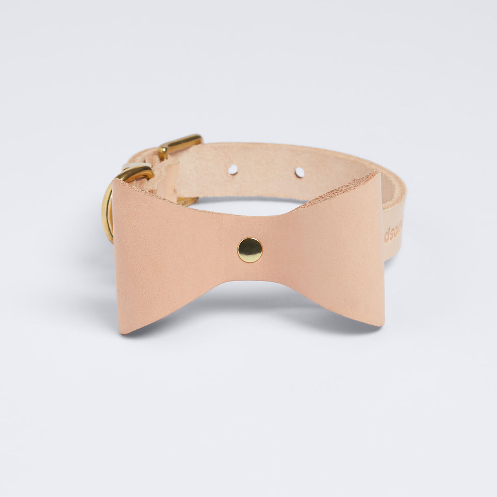 Brocky Leather Bow Dog Collar in Natural