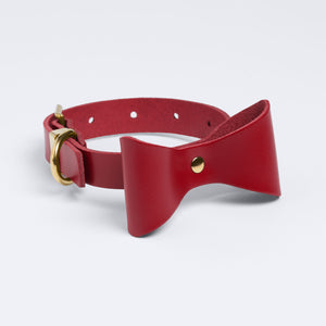 Brocky Leather Dog Bow Collar in Red